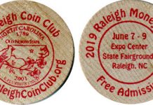 Raleigh Coin Club wooden nickel