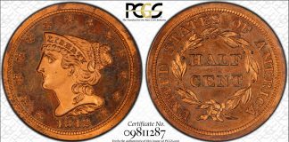 1842 PCGS Proof 65 Red (Original) Half Cent