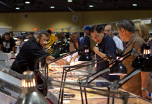 A busy bourse scene at the Long Beach Expo.