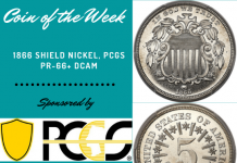 PCGS Coin of the Week: 1866 Shield Nickel, PCGS Proof-66+ DCAM